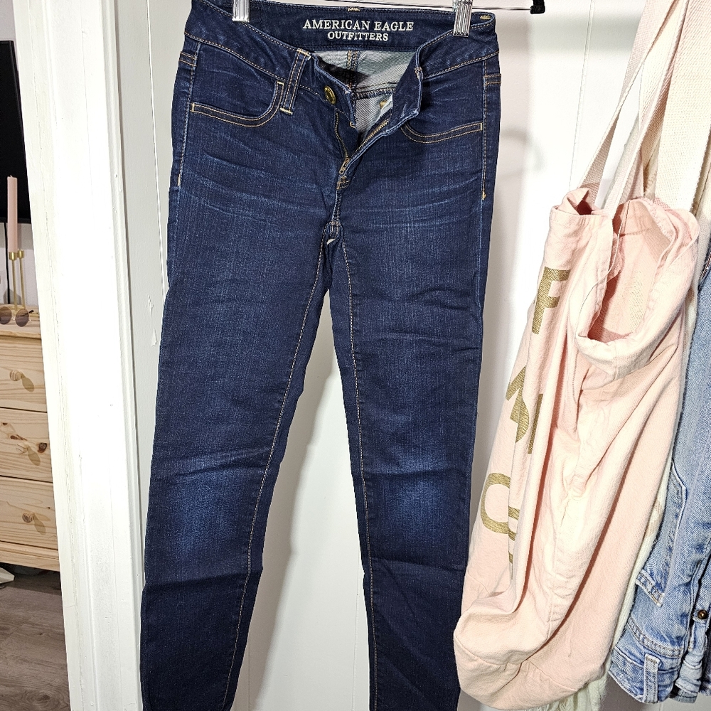 American Eagle Size 00 Jegging Worn Dark Blue Wash Low Rise